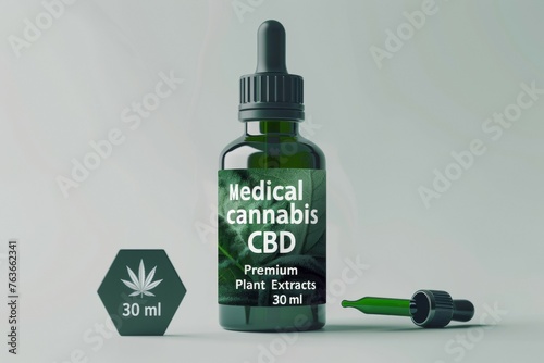 A bottle of medical cannabis with a dropper next to it photo