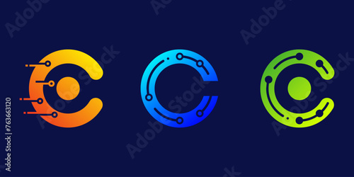 letter c technology logo design, for business, digital, technology, media, crypto