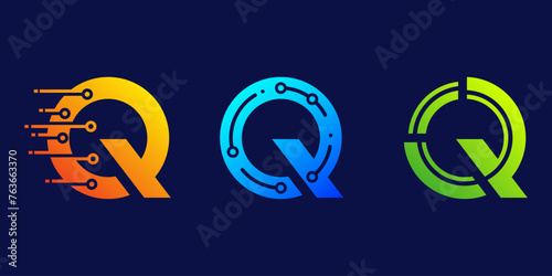 letter Q technology logo design for business, digital, technology, media, data