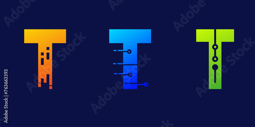 letter T technology logo design for business, digital, technology, media, data