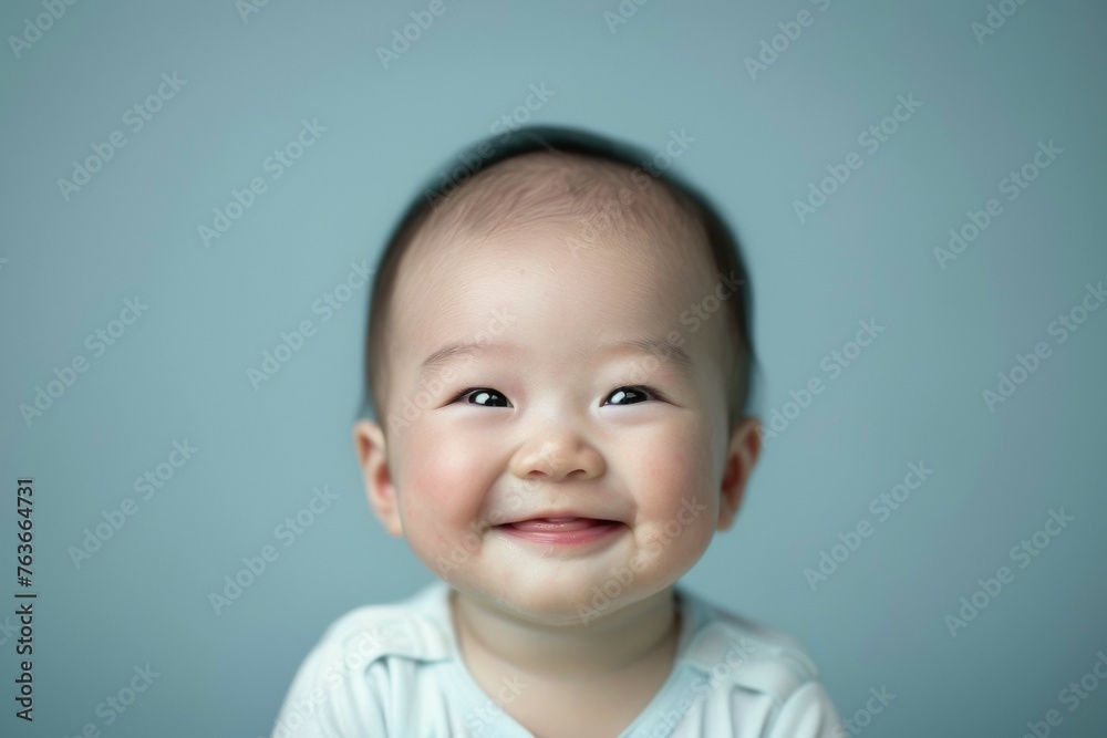 A baby is smiling and looking at the camera A baby is smiling and looking at the camera