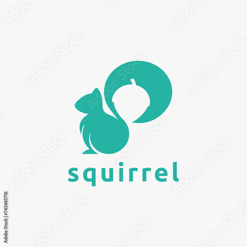 Minimalist Squirrel and nuts logo icon vector with negative space style design