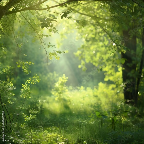 Beautiful green summer forest. Spring background, backdrop. Forest Illsutration 