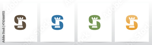Rook Chess Piece on Letter Initial Logo Design S