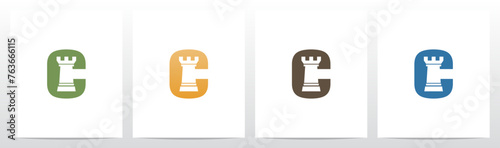 Rook Chess Piece on Letter Initial Logo Design C