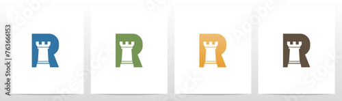 Rook Chess Piece on Letter Initial Logo Design R