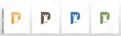 Rook Chess Piece on Letter Initial Logo Design P
