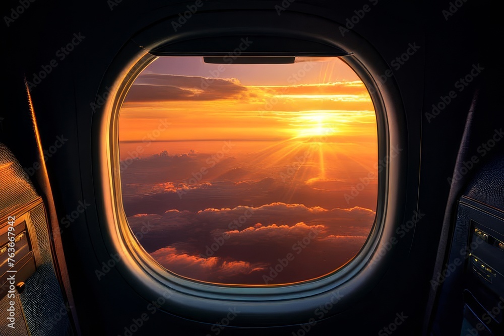 sky with clouds at daytime from airplane window at altitude