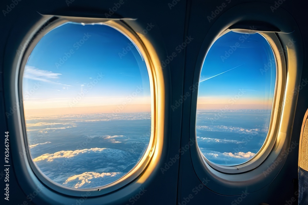 Fototapeta premium sky with clouds at daytime from airplane window at altitude