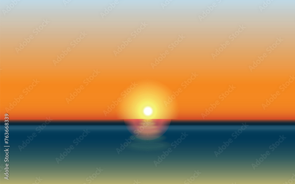 Tropical ocean sunset background. Vector illustration.