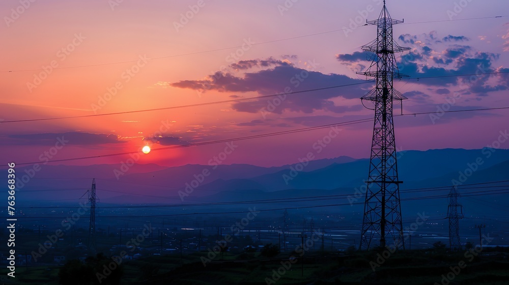A standing tower silhoutte at the sunrise