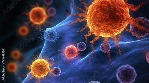 bacteria and virus cells and floating particles background