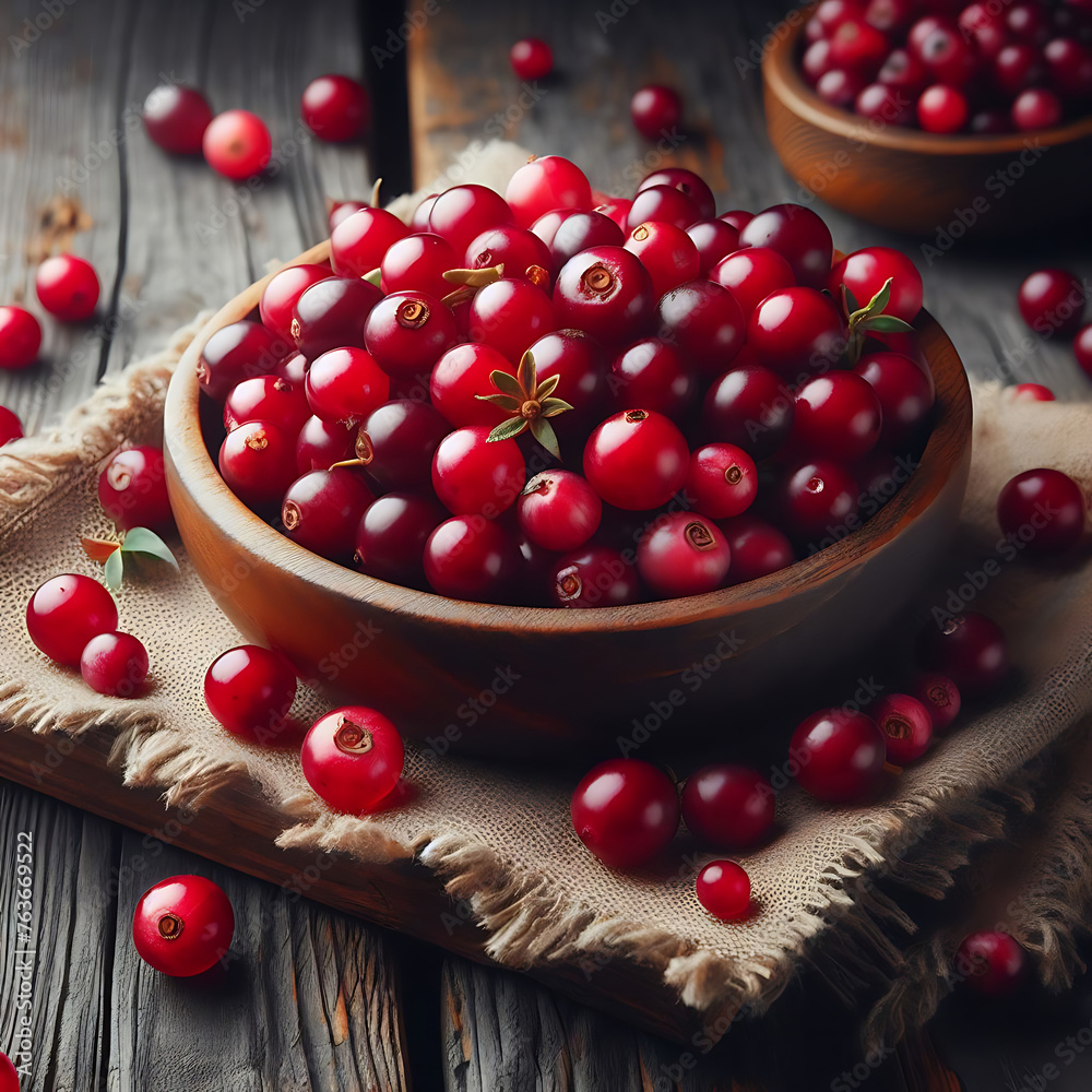 Cranberry. Cranberries with green leaves in small brown bowl on the wooden table. Wild marsh red cranberries. Background of juicy cranberries closeup. berries in bowl. marsh berry. Fresh cranberries, Cranberry. Cranberries with green leaves in small brown bowl on the wooden table. Wild marsh red cranberries. Background of juicy cranberries closeup. berries in bowl. marsh berry. Fresh cranberries,