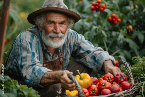 Portrait of a male farmer. Backdrop with selective focus and copy space © Space Priest