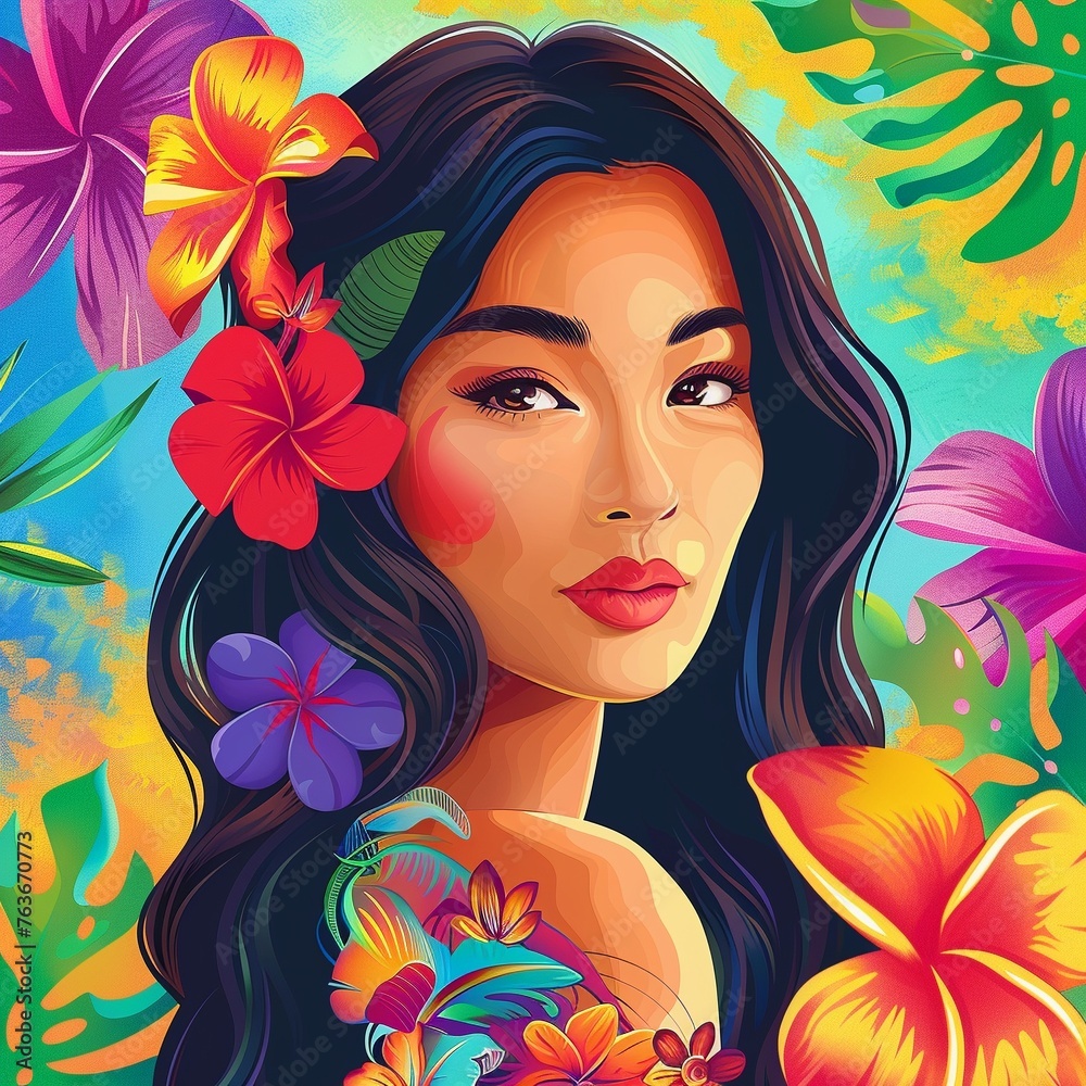 Bright colorful banner with beautiful woman portrait