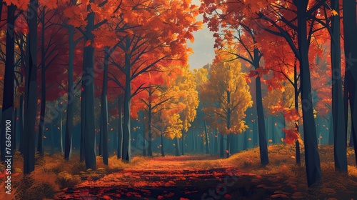 Color autumn forest.  Forest illustration © CREATIVE STOCK