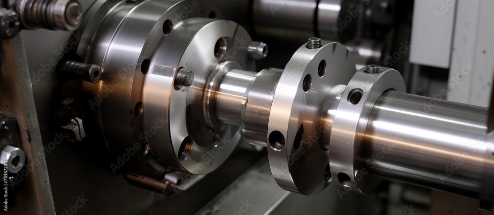 Closeup Internal milling in a factory for cutting steel or iron Closeup Internal milling in a factory for cutting steel or iron