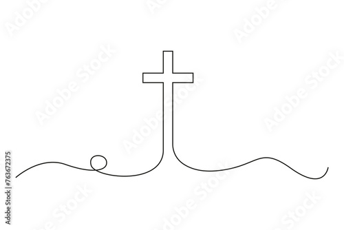 Simplistic one-line cross on a hill design. Vector Illustration. EPS 10.