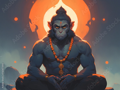 Vector Illustration of Hanuman Ji, AI Generative