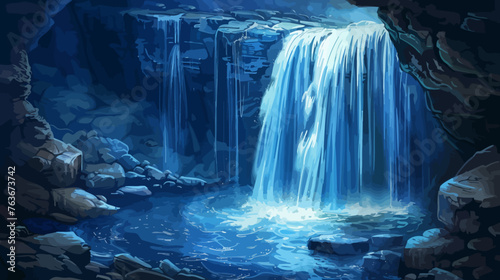 a painting of a waterfall in a cave