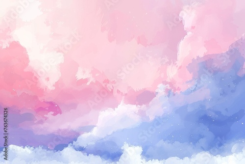 Whimsical watercolor clouds painted in delicate pink and blue strokes evoke a serene and imaginative atmosphere.
