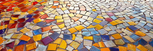 a mosaic of golden  red and blue mosaics on the floor  generative AI