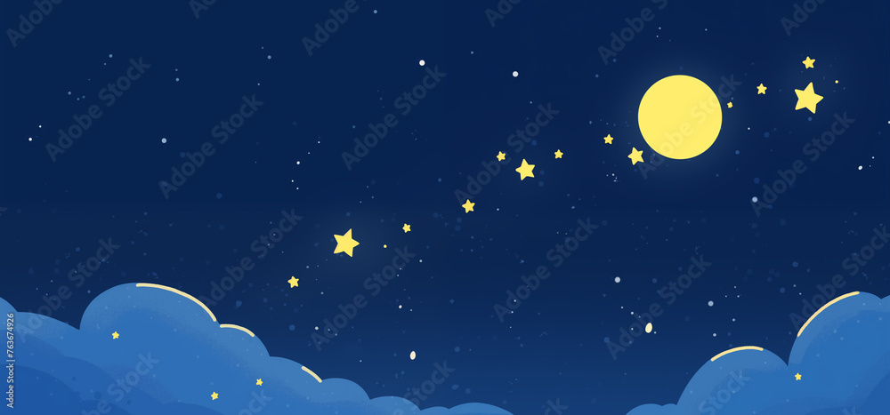 Hand drawn cartoon night starry sky illustration