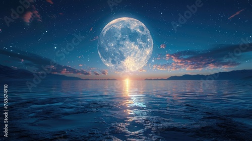 Enchanting Serenity: The Blue Moon Illuminates the Tranquil Sea © Arnolt