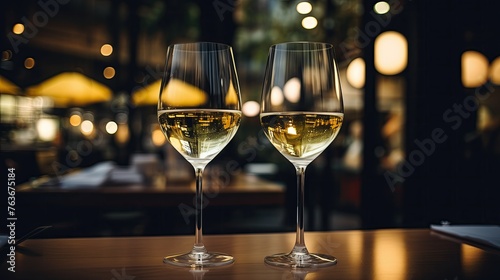 Elegant Simplicity: A Pair of White Wine Glasses on a Low-Key Table