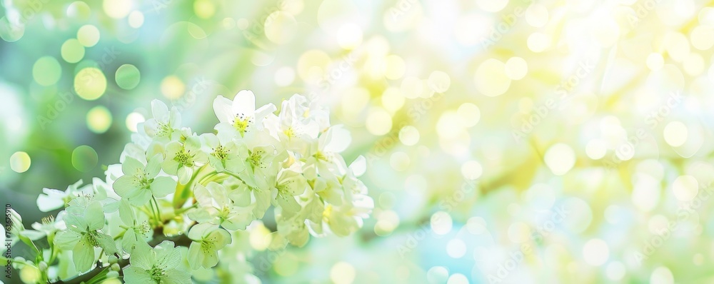 Sunlight filters through fresh leaves, casting a vibrant dance of green bokeh on a dreamy spring day.