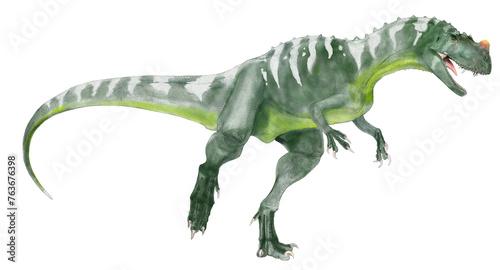 ケラトサウルス。ジュラ紀後期の代表的な肉食恐竜。さほど大きくはないが頭部に3つの骨質の角を持つ。ややスマートな体型の獣脚類　他の獣脚類にない特徴的なフォルムを持ち人気が高い。