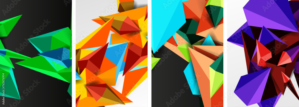 Set of triangle geometric low poly 3d shapes posters Set of triangle geometric low poly 3d shapes posters