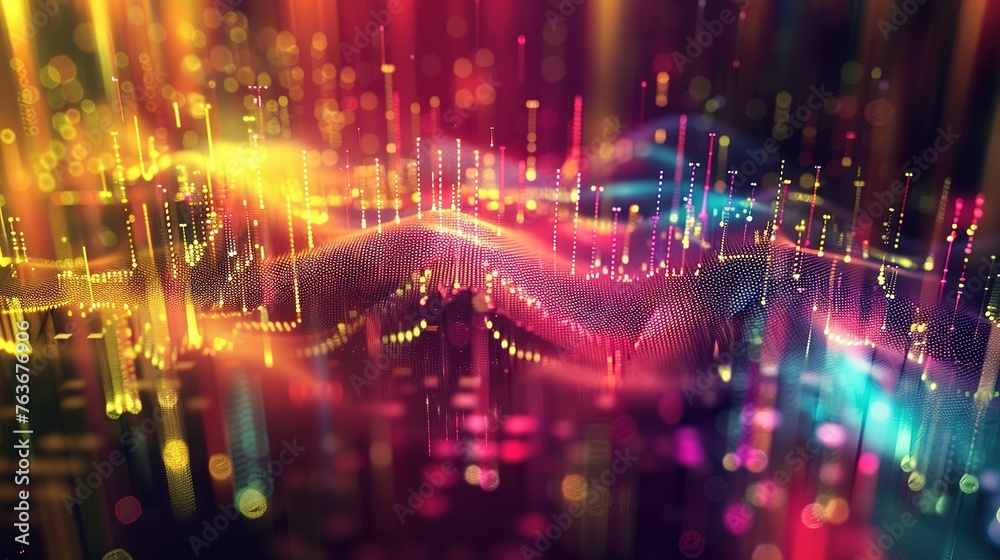 Fototapeta premium a spectrum of colorful sound waves, reminiscent of an audio equalizer, conveying the dynamic energy and vibrancy of music through visual abstraction