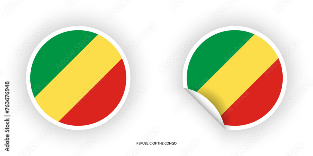 Fototapeta premium Republic of the Congo sticker flag icon in circle shape and circular shape with peel off on white background.