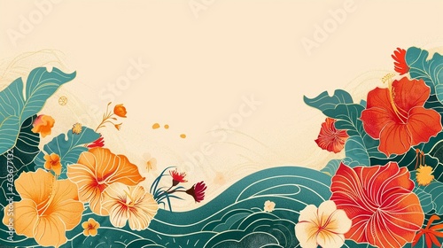 Asian waves and tropical flowers, banner for AAPI in may