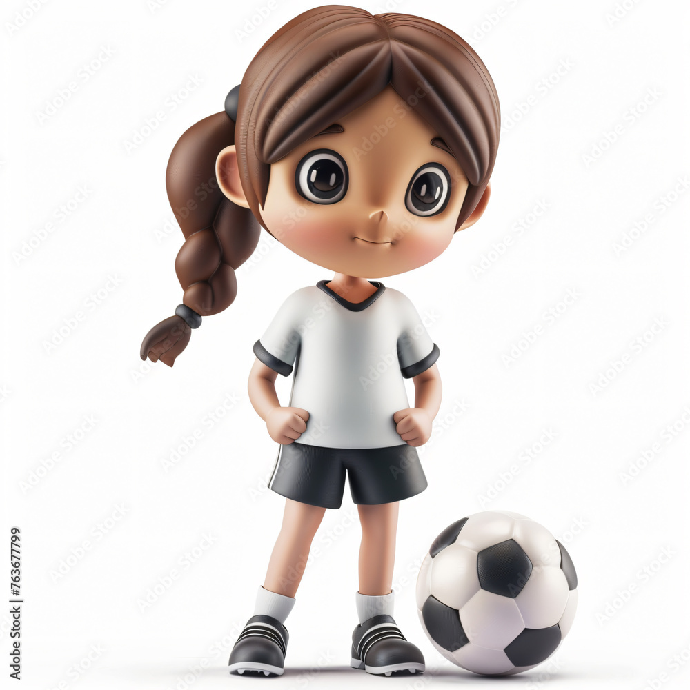 3d render icon of girl football cartoon plastic generated AI 3d render icon of girl football cartoon plastic generated AI