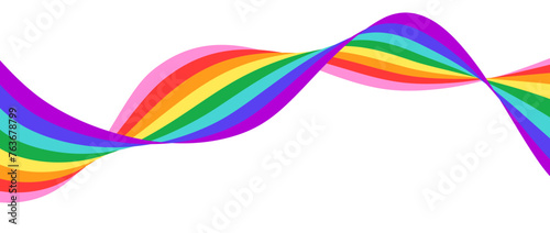LGBTQ Pride month flag stripe. Rainbow wavy flowing ribbon design element. Rainbow colored wave background template shape for banner, poster, flyer, brochure, booklet, cover. Vector backdrop