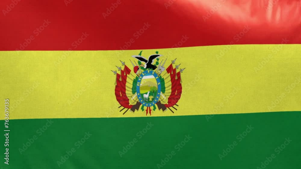 Bolivia flag. Bolivia flag waving in the wind. Full screen, flat, cloth material texture. National Flag. Loopable. Looping. CGI graphic animation HD