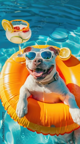 Canine Chillout: A Relaxing Pool Day with a Furry Friend and a Refreshing Cocktail