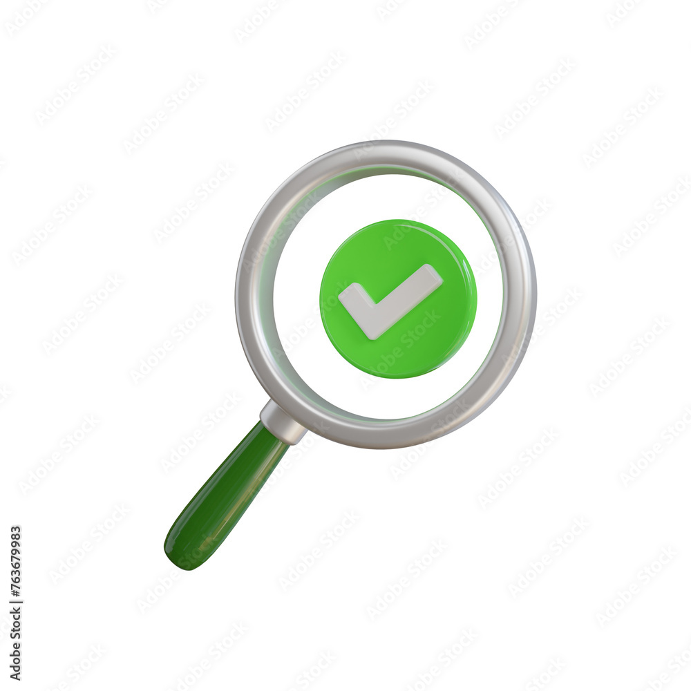 Approval Search 3D Icon. Searching Done 3D Icon Approval Search 3D Icon. Searching Done 3D Icon