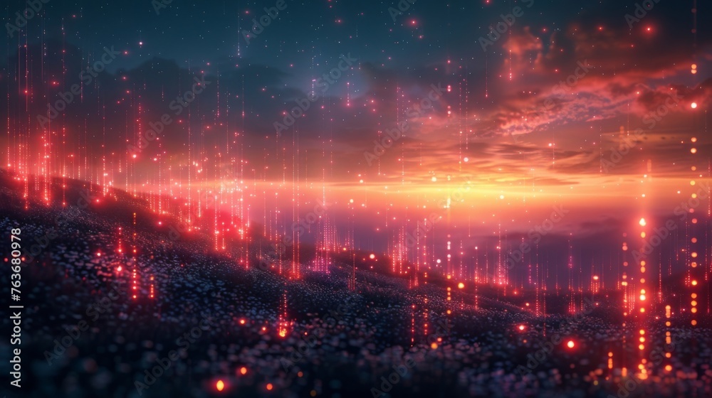A serene landscape filled with softly glowing strings creating an otherworldly atmosphere that evokes the unexplored mysteries of the universe.