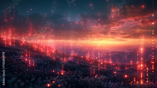 A serene landscape filled with softly glowing strings creating an otherworldly atmosphere that evokes the unexplored mysteries of the universe. © Justlight