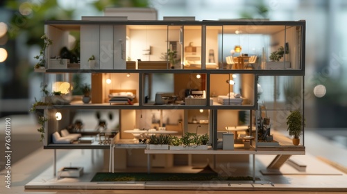 Apartments designed to maintain internal temperatures, with miniature construction scenes  photo