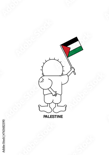 Handala with palestine flag hand holding a flag of the country