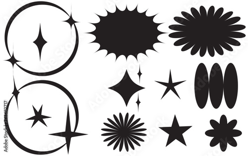 Brutalism shapes. Brutalism star and flower shapes. For modern T-shirts designed. Stars, starburst . Vector illustration