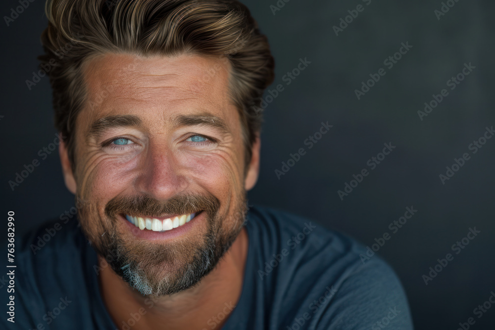 Smiling man with casual style poses for casual portrait. Confidence and approachability. Smiling man with casual style poses for casual portrait. Confidence and approachability.