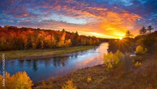 fall sunset above rivers