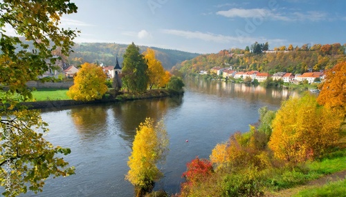 autumnal landscape, river Vltava, Czech republic, Europe photo