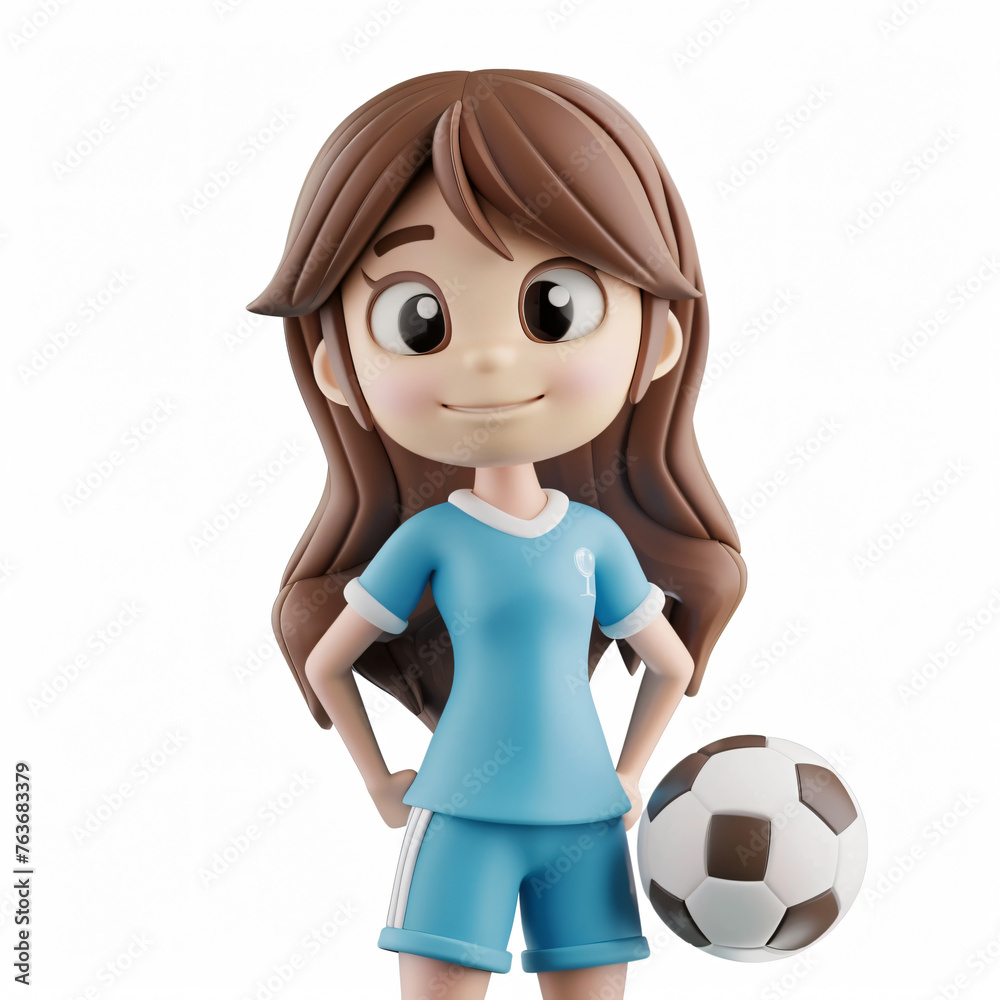3d render icon of girl football cartoon plastic generated AI 3d render icon of girl football cartoon plastic generated AI