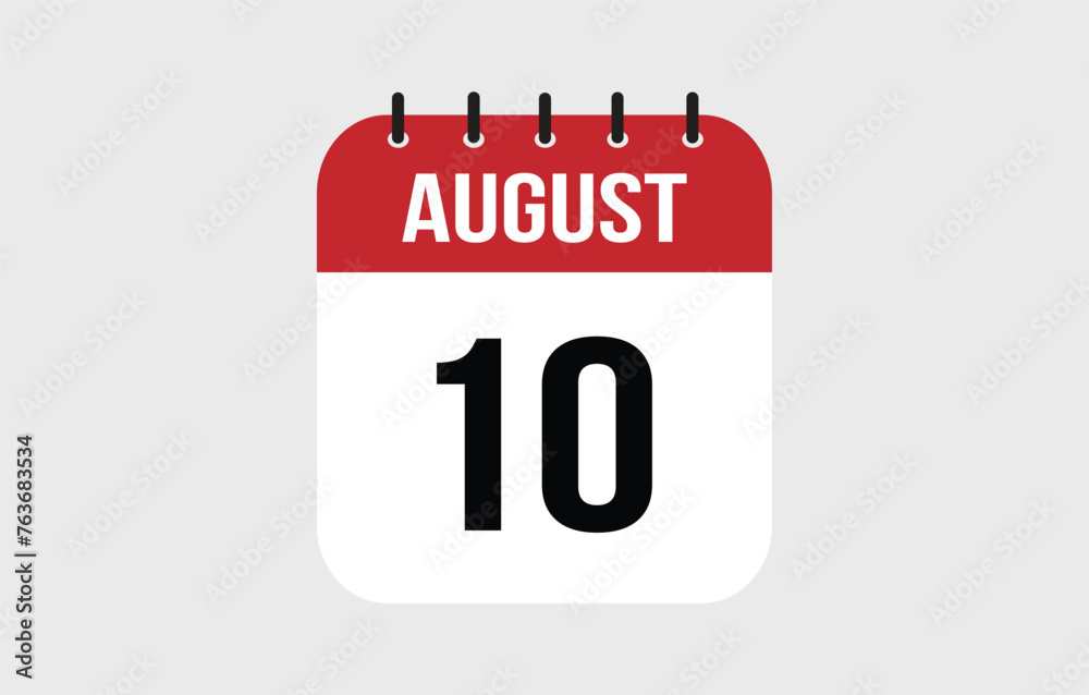10 August Calendar. August Calendar Vector Illustration. 10 August Calendar. August Calendar Vector Illustration.